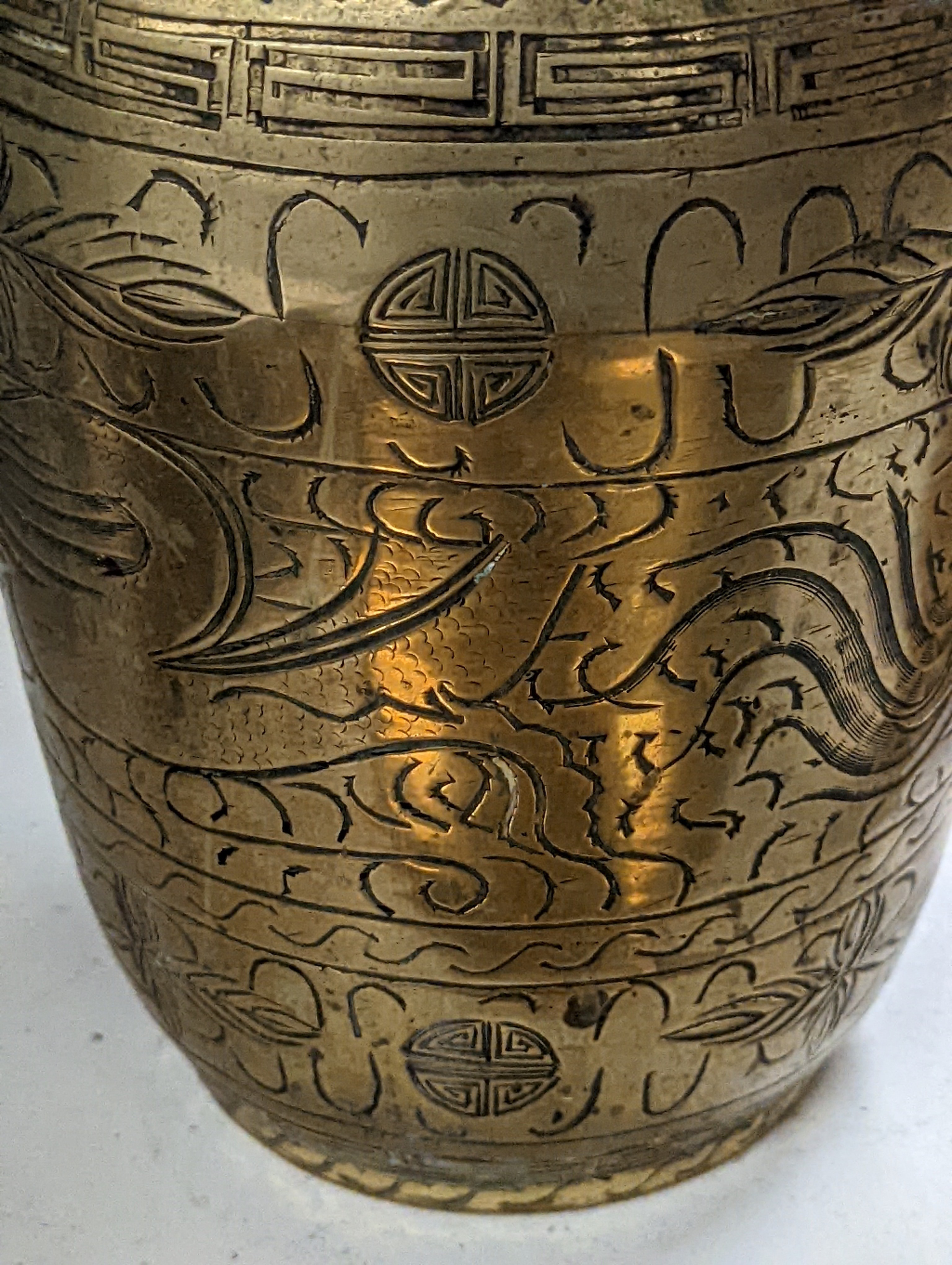 Two early 20th century Chinese bronze vases and tray, 35cm diam.